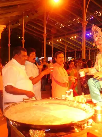 Another angle of the live dessert station, showing the large pan used for preparation. This creates a theatrical element that guests love to watch.