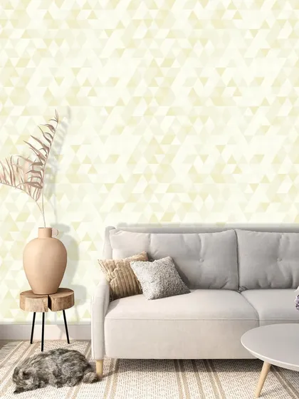 A delicate geometric pattern of triangles in varying shades of pale yellow. This minimalist design adds a light, airy, and modern feel, perfect for creating a bright and welcoming space.