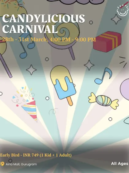 A general announcement poster for the Candylicious Carnival, highlighting the dates and early bird pricing. I always aim to give you the best value.