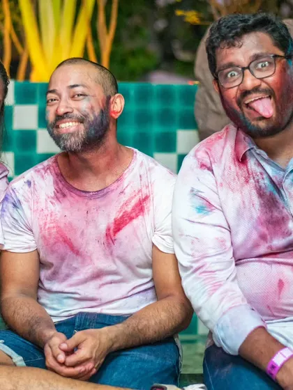 A silly and fun group shot after getting covered in colors. This is what pure, unadulterated fun looks like.