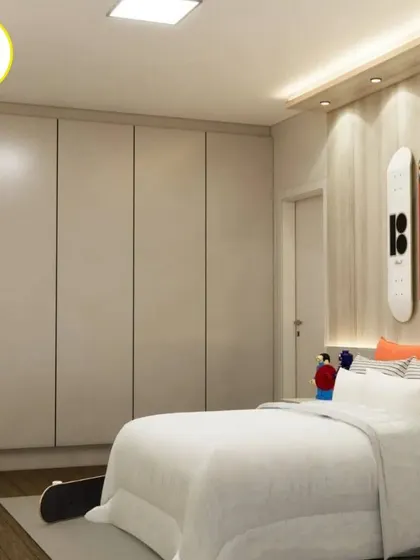 A view showing the wardrobe and the study desk in the skateboard room.