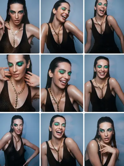 A collage of different expressions from the same shoot, showing the versatility of the look.