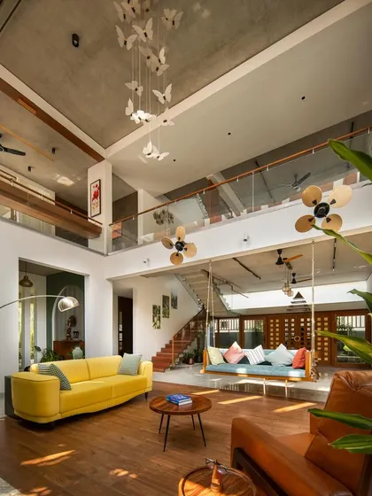 The double-height living space of "House of Greens," featured in an article about its pavilion-like design.