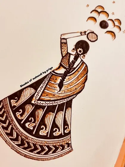 A sketch of a woman celebrating Karwa Chauth, looking at the moon. I love creating figures that tell a story.