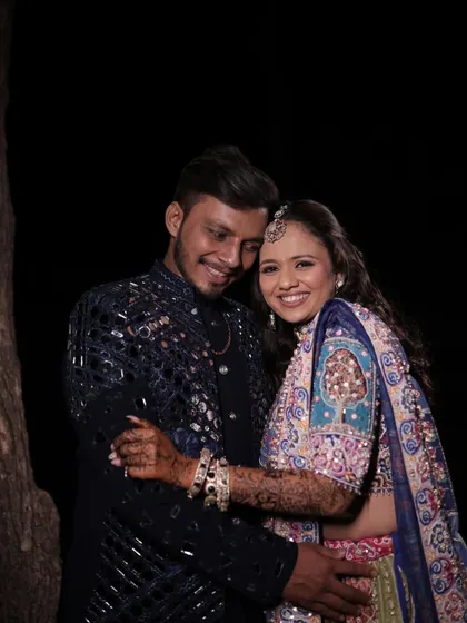 A romantic shot of the couple during their Dandiya night.