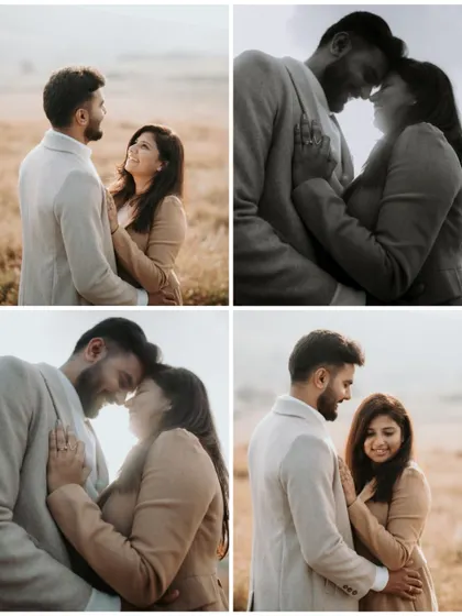 A four-panel collage showing the loving glances and smiles between a couple, with a mix of color and black and white for a timeless feel.