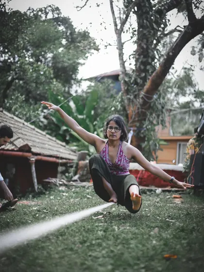 The excitement of trying new things. Here I am finding my balance on a slackline, a practice that requires immense focus and presence.