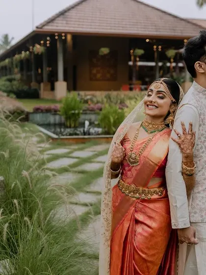A beautiful, candid moment between the bride and groom. We use natural surroundings and soft light to create portraits that feel both intimate and timeless.