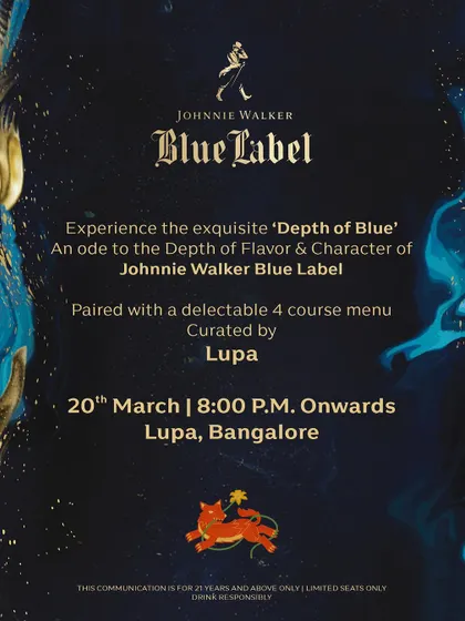 Another poster for the "Depth of Blue" experience, emphasizing the exquisite flavor and character of the whiskey paired with my curated menu.