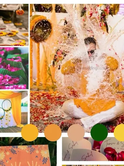 A Haldi-themed mood board capturing the fun and playful moments of the ceremony.