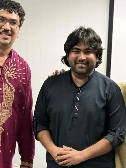 With my brother and our tabla accompanist after a successful concert in Chicago. Teamwork is everything in a live performance.