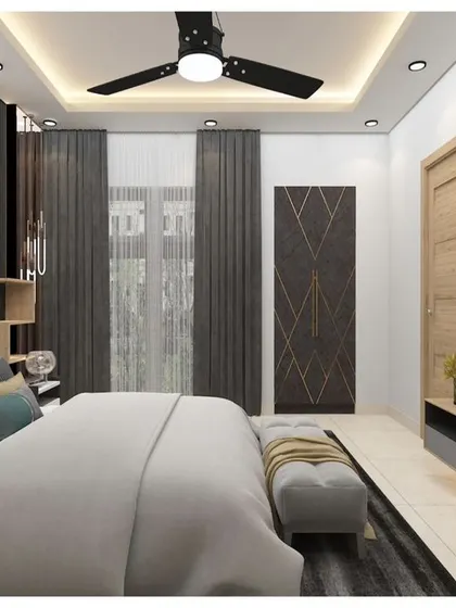 Another view of the personalized master bedroom render, showing the TV unit and wardrobe design.