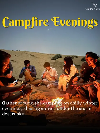 Gather around a campfire on chilly winter evenings, sharing stories under the starlit desert sky. This is how we end our days in Jaisalmer.
