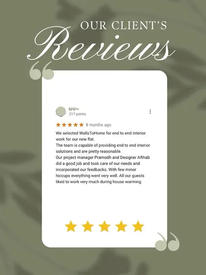 "The team is capable of providing end to end interior solutions and are pretty reasonable." We are proud of our project managers and designers for their excellent work.