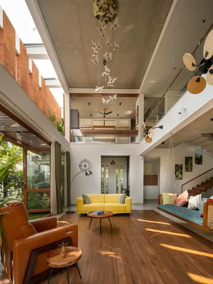 The living room of "House of Greens," featured for its luxurious and nature-connected interior design.