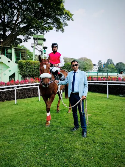 West Brook, with jockey Akshay Kumar, after winning the memorial trophy.