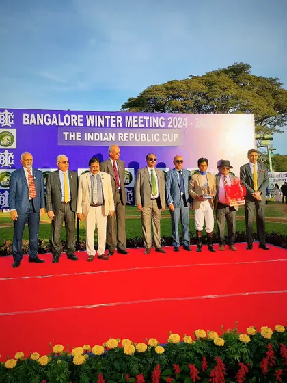 The presentation ceremony for The Indian Republic Cup Div I with the winning team of Perfect Legend.