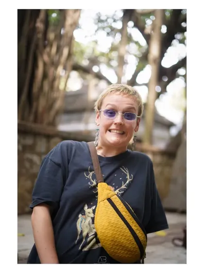 A fun, candid moment from the same series, capturing her personality and a genuine smile.
