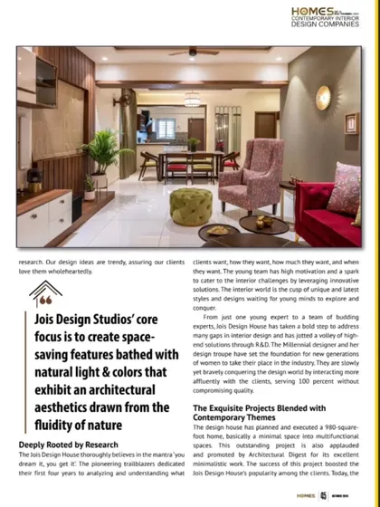 A glimpse into our journey as featured in a design publication, highlighting our focus on space-saving features and natural light.