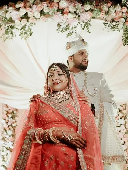 The first look between the bride and groom at the mandap. We create a setting that makes this magical moment of seeing each other for the first time even more special.