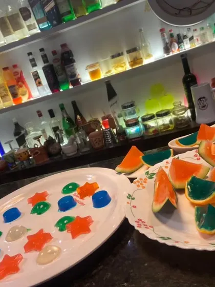 A spread of our edible jelly cocktails, served in orange wedges and other fun shapes. A delicious and playful addition to any event menu.