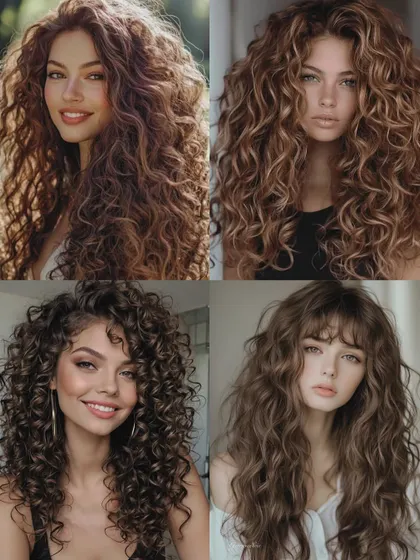 A collage showcasing the beauty and variety of long curly hair. Our masterclass teaches you how to handle and style different curl patterns to achieve these gorgeous results.
