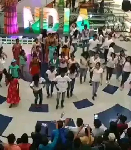 An aerial view of the Independence Day flash mob I choreographed for the NGO 'Being Social'. We took over the mall with volunteers and children from an orphanage for a patriotic performance.