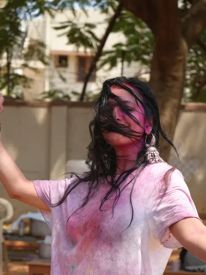 A dynamic hair-flip shot, capturing the carefree spirit of a Holi dance. I encourage everyone to let their hair down and dance their hearts out.