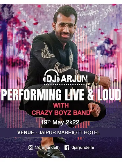 A poster from a destination wedding gig in Jaipur with the Crazy Boyz Band. We specialize in creating unforgettable sangeet nights with a mix of live and DJ music.