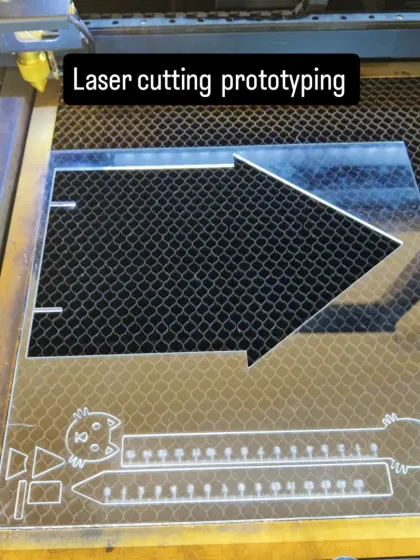 Prototyping new designs on the laser cutter. Here, we're testing out cuts for a new ruler and other small acrylic pieces.