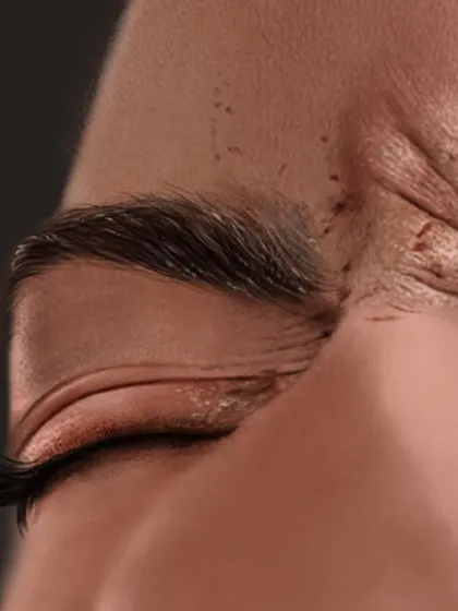Another close-up from my conceptual piece, this time focusing on the closed eye. I wanted to capture the delicate wrinkles and the fine hairs of the eyebrow to show that even in a surreal image, realism is key.