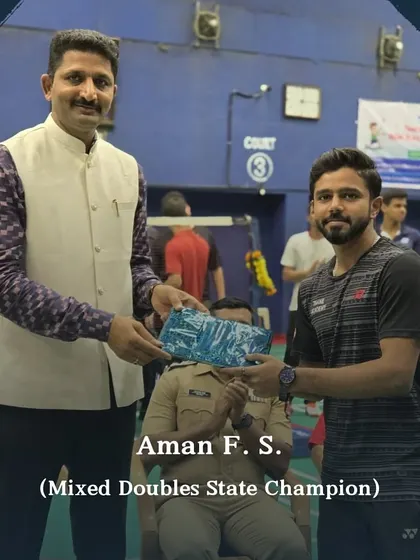 State champions Anagha Karandikar and Aman FS being felicitated for their outstanding achievements during an opening ceremony.