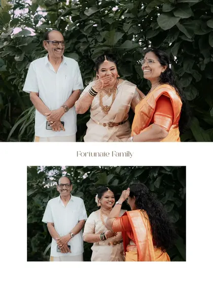 A collage celebrating family. The candid laughter and loving interactions between the bride and her parents are truly heartwarming.