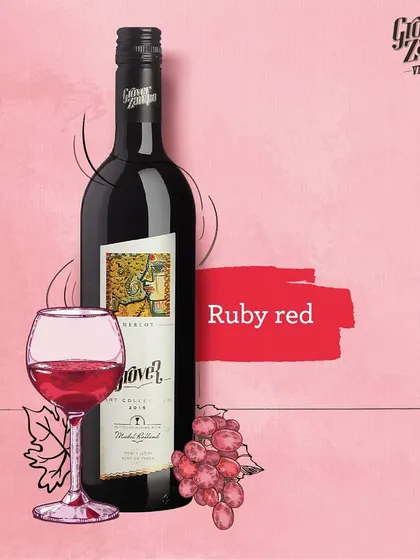 Our Art Collection Merlot displays a beautiful, classic ruby red color, hinting at the ripe red fruit flavors within.