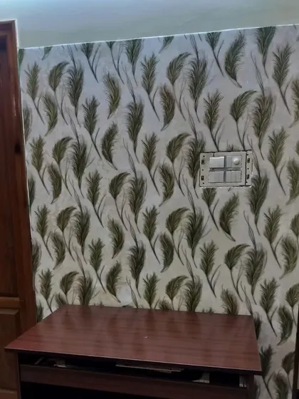A close-up of a feather-patterned wallpaper, showing the detail and texture. This design is perfect for adding a soft, natural element to a room.