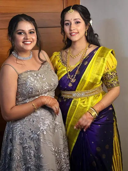 There's no better friend than a sister. A beautiful, unfiltered portrait of sisters Vaibhavi and Upasana, for whom I created distinct looks for the same event.