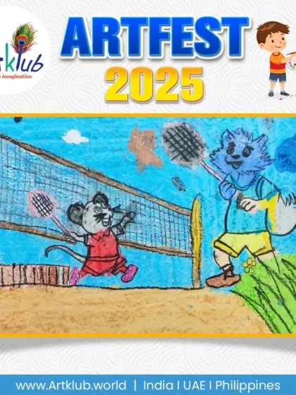A mouse and a wolf playing badminton, a creative animal sports scene by a junior artist.