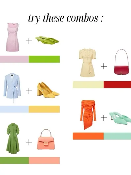 Here are some more examples of my favorite bold and pastel color combinations. From olive green with pale peach to tangerine orange with mint teal, don't be afraid to play with color.
