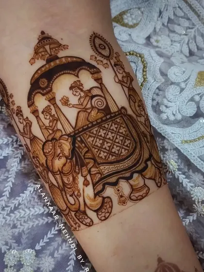 Another angle of the royal procession design, showing the intricate details on the elephant and the attendants.