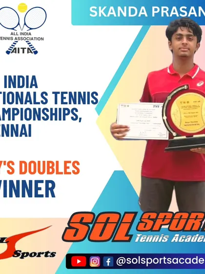 A huge win for Skanda Prasanna Rao, securing the Boy's Doubles Winner title at the AITA National Championships in Chennai. We are incredibly proud of his achievement.