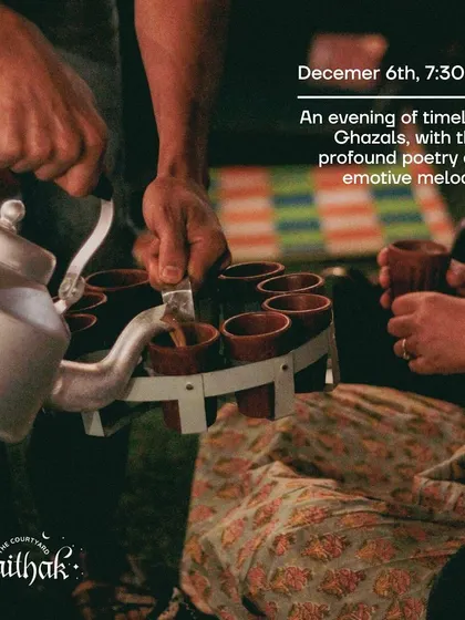A cup of chai is an essential part of the baithak experience. It adds to the warmth and informal atmosphere, making everyone feel welcome and relaxed before the music begins.