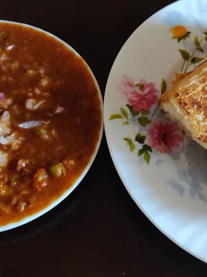 A complete plate of my delicious homemade pav bhaji, a dish I love to cook and serve.
