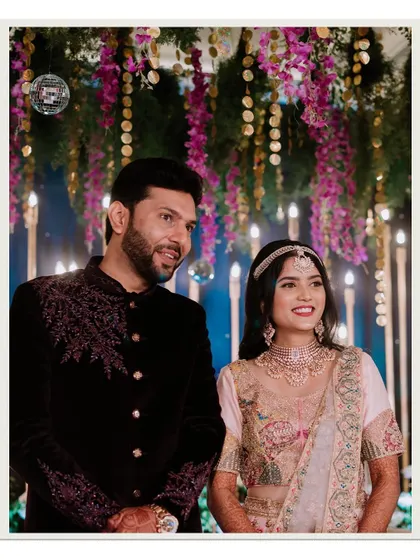 A classic portrait of the couple on their reception stage.