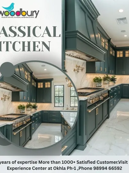 This is a concept for a grand classical kitchen, showing how traditional designs can be packed with modern features. We can create this look with custom-profiled shutters, elegant handles, and integrated appliances for a seamless finish.