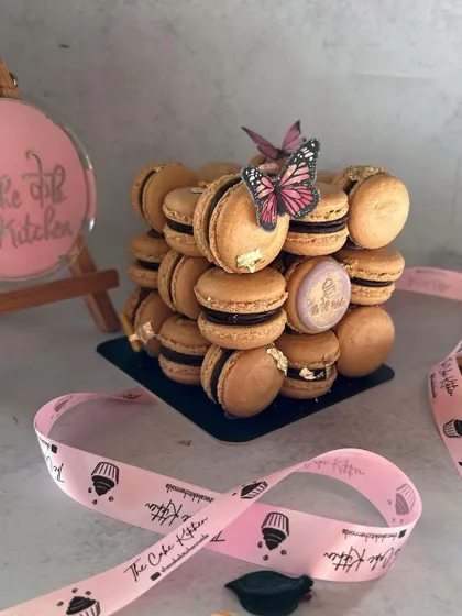 The macaron tower makes a beautiful and delicious centerpiece for any dessert table.