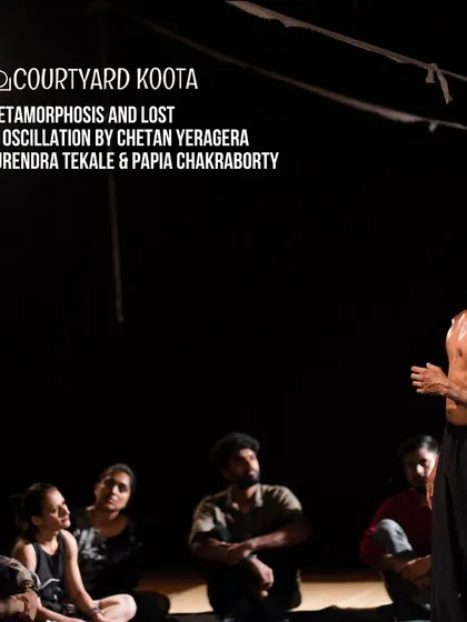 A powerful image from "Metamorphosis and Lost in Oscillation," a contemporary dance piece. This photo captures the raw, physical energy of performances that explore deep, abstract themes.