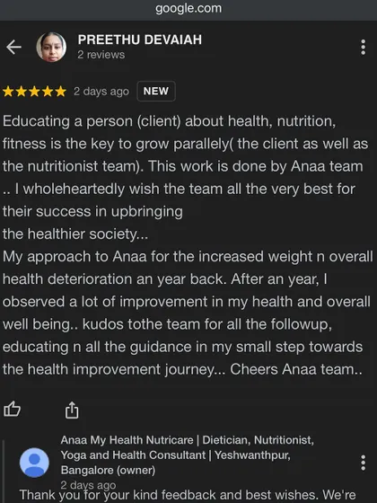 This 5-star review highlights my core belief in educating clients for parallel growth. The client notes significant improvements in health and overall well being after a year of guidance and follow-ups from my team.