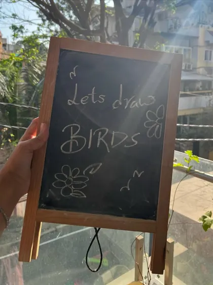 "Lets draw BIRDS". Our chalkboard announces the start of another fun-filled creative adventure.