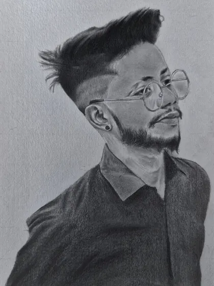 This commissioned portrait features a modern hairstyle and glasses, showing my ability to capture contemporary styles with sharp detail.