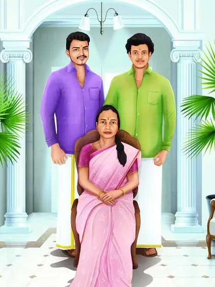 A touching family portrait of a mother with her two sons, created as a beautiful memory. Digital paintings can be a wonderful way to remember and honor loved ones.